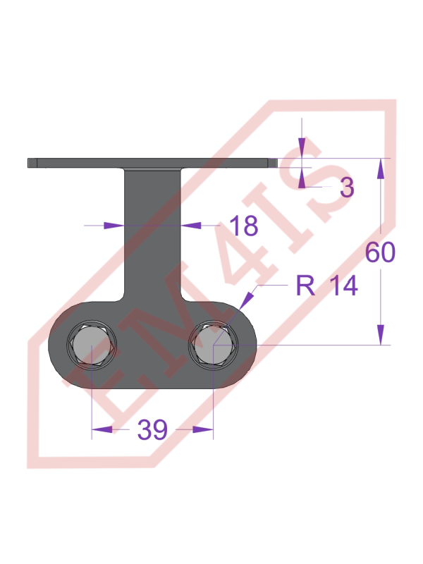 Guide support WP_EBR50 for EBARA RIGHT (guides Ø26.9x2, spacing 39 mm)